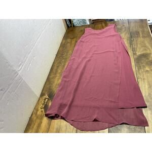 Eileen Fisher Rosewood Silk Double Layer Jewel Neck Dress XS (Button Missing)